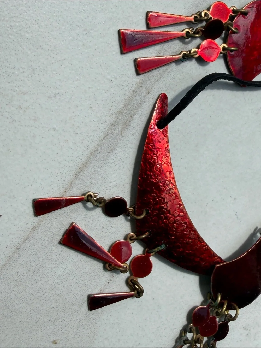 Red Enamel Dangle Necklace and Earring Set
